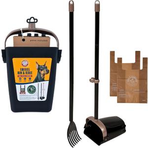 Arm & Hammer Dog Pooper Scooper Swivel Bin & Rake, Poop Scoop for Dogs, Black (2 Heavy Duty Scented Waste Bags Included)