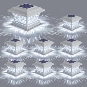 APONUO Solar Post Cap Lights 8 Pack with 1000mAh Battery - for 4x4 5x5 6x6 Fences, Larger Size & Longer Lasting, 2-Mode, IP64 Waterproof, for Deck Patio Yard (White)