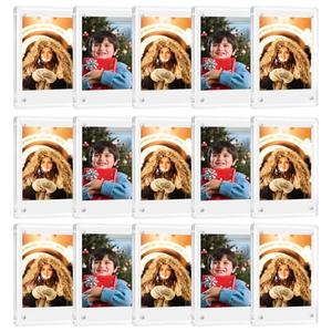 JUOIFIP 15 Pack Acrylic Polaroid Refrigerator Magnet Picture Frames, Clear Mini Frames for Instant Photos, 2.36 x 3.54 Inch Magnetic Instax Frame for Refrigerator Display
