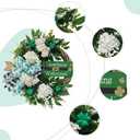 18" St. Patrick's Day Shamrocks Wreath for Front Door Artificial Clover Wreath with Hydrangea Green Leaves Bow Welcome Board for Irish St. Patrick's Day Decoration Home Spring/Summer Decor