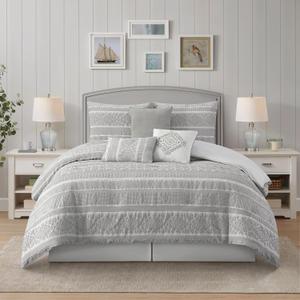 Stratford Park Grey 7 Piece Comforter Set, Jacquard Patchwork King Size Bedding Set, All Season Bedding, Matching Pillows, Shams, Bed Skirt