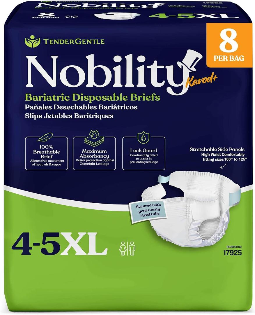 4-5xl Adult Diapers for Women and Men - 8 Bariatric Disposable Briefs with Tabs and Stretchable Side Panels - 100% Breathable with Maximum Absorbency - Pack of 2