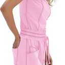 LAMISSCHE Womens Casual Strapless Jumpsuits off the Shoulder Summer Rompers Sleeveless One Piece Outfits with Pockets (Pink, L)