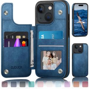 DJDUCK Designed for iPhone 15 Case Wallet with Card Holder, [Magnetic Clasp Cover] [RFID Blocking Leather Protection] Shockproof Women Men Cases 6.1 Inch for Apple 15 Bright Blue