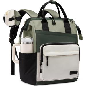 LOVEVOOK Laptop Backpack for Women, 17 Inch Travel Backpack for Work College Business, Water Resistant Teacher Nurse Bag with Large Capacity, School Bookbag Bags Cute Daypack for Woman Girls (Olive-beige-black)