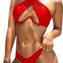 Lilosy Sexy Cute Underwire Cutout Halter Bikini Swimsuit Set Women Criss Cross Bathing Suit 2 Piece (Medium, Bright Red)