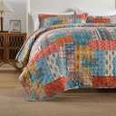VISIMISI Cotton Bedspread Quilt Sets Reversible Coverlet Sets Comforters Vintage Bohemian Patchwork Bedspread,Orange,King Size