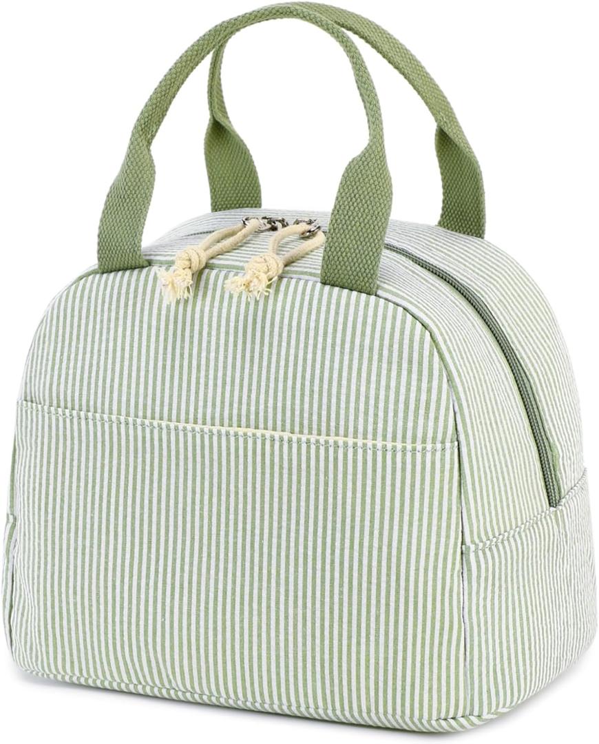 Bluboon Lunch Box for Women Cute Lunch Bag Reusable Insulated Lunch Bags Large Capacity Lunchbox Cooler for Work Picnic or Travel gifts for women (A Sage Green White Stripes)