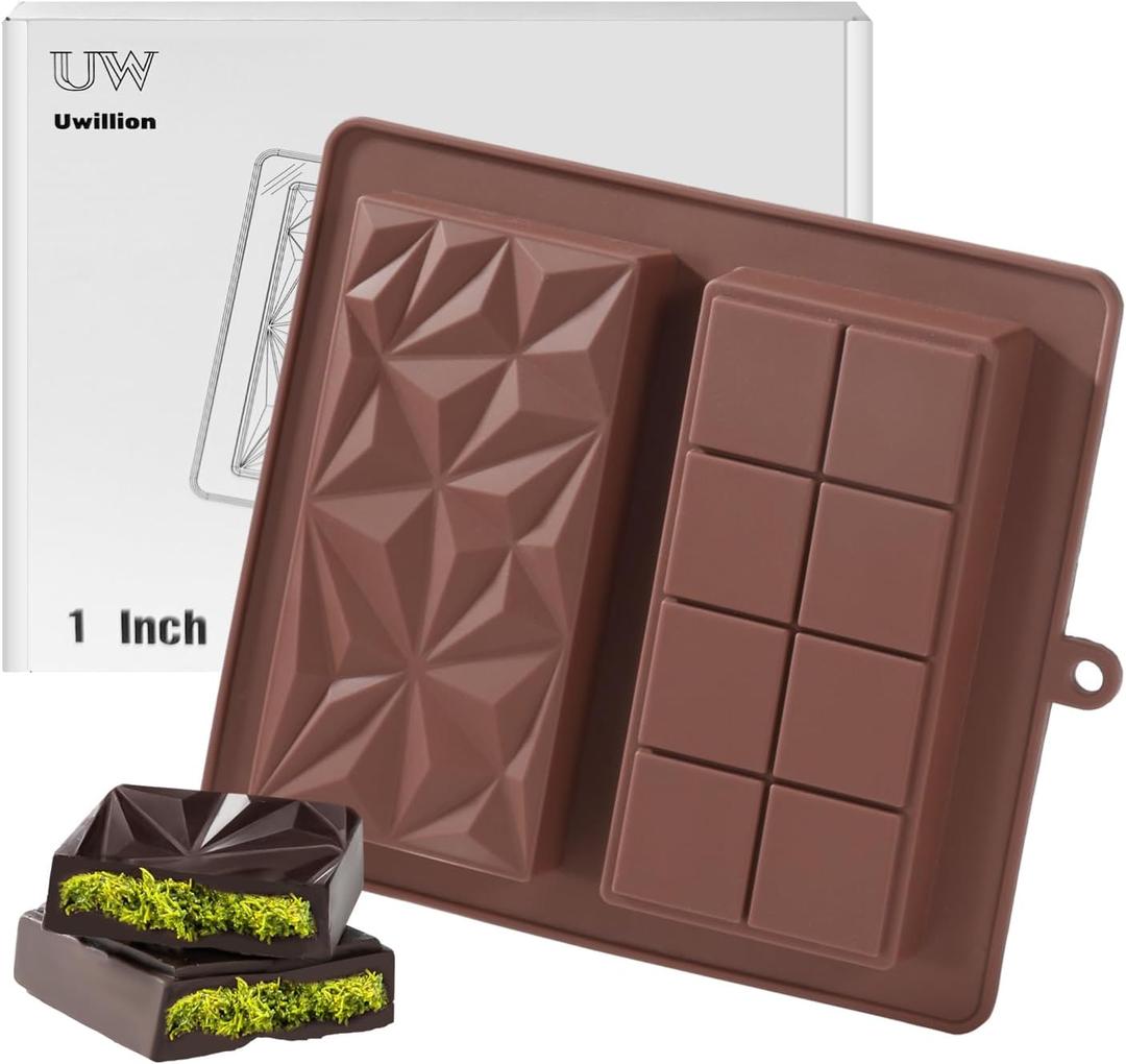 Deep Chocolate Bar Mold Silicone 1 Inch Dubai Pistachio Chocolate Bar Thick Mold for Stuffed Bar, Large Candy Bar Mould for Filling, Brown