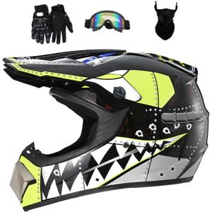 Motocross Offroad Helmet Dirt Bike Street Helmet Motorcycle Helmets ATV BMX MX Helmet with Gloves Goggles Mask for Unisex Youth Kids DOT / FMVSS 218 Approved (Medium, Black)