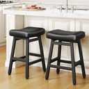 Counter Height Bar Stools Set of 2, 24 Inch Barstools for Kitchen Counter, Kitchen Stools with Bonded Leather Saddle Seats & Heavy Duty Metal Legs, Easy Assembly, All Black (2 Pack, All Black 02)