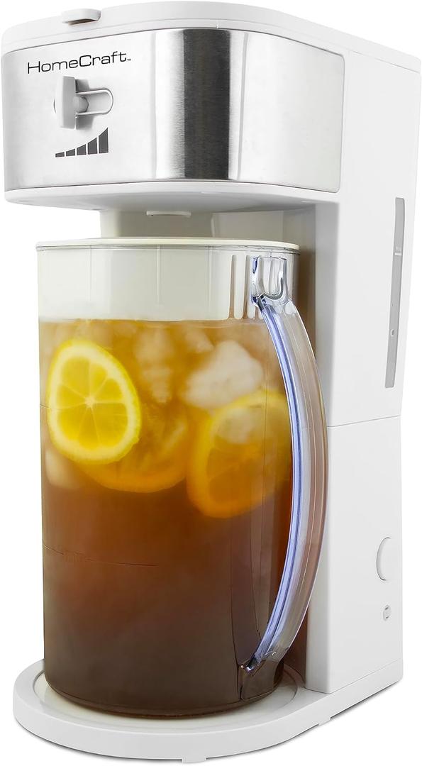 HomeCraft 3-Quart White Stainless Steel Caf' Iced Tea And Iced Coffee Brewing System, 12 Cups, Strength Selector & Infuser Chamber, Perfect For Lattes, Lemonade, Flavored Water, Large Pitcher