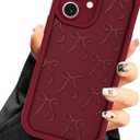 Burgundy Red Phone Case for iPhone 11, Cute Aesthetic Red Bow Design Case, Soft Silicone Slim Shockproof Protective Phone Cover for Women Girls - Maroon