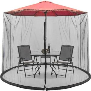 9-11 FT Umbrella Net for Outdoor Umbrella, Universal Hanging Mosquito Net for Patio,Polyester Mesh Umbrella Screen for Patio Tables with Zipper (Black)