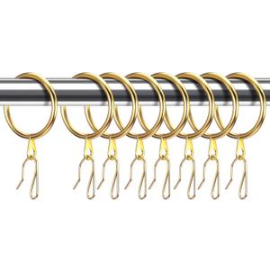 30 Pieces Metal Drapery Curtain Rings and 30 Pieces Hanging Metal Curtain Drapery Pin Hooks for Window Door Shower(32 mm, Gold)