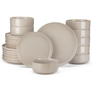 vancasso PLAYA Ceramic Plates and Bowls Sets,24 Pieces Grey Dinnerware Sets for Kitchen,Reactive Glaze Dishes Set for 8, Dishwasher and Microwave Safe (Gray)