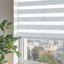ChrisDowa Cordless Zebra Blinds for Windows, Dual Layer Free-Stop Light Filtering Window Roller Shades, Pull Down Privacy Zebra Shades for Home, Office, Bedroom, Door (35" W x 72" H, Light Grey)