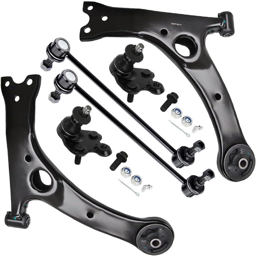 SCITOO 6pcs Front Suspension Kit Lower Control Arm Lower Ball Joint Sway Bar End Link fit for Toyota for Prius 2004-2009