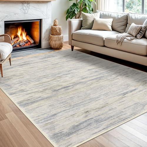 SIILOOM Gray Beige Neutral Multi 5x3 Modern Abstract Area Rug for Bedroom, Large Super Soft Washable Rug with Non-Slip, Non-Shedding Throw Rugs for Living Room, Indoor Door Mat for Office Home Décor
