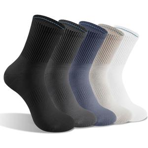 GOWAAW 5 Pairs Cotton Men's Crew Socks, Athletic Cushioned Sport Running Calf Socks, Seamless Toe Design, Durable, Soft, Breathable, High Stretch, Size 7-11