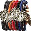 yunanwa Pack of 4 Women's Watches Vintage Wrap Around Bead Leaf Bracelet Quartz Wholesale Set