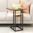 karlott Side Frame Sturdy Without Spliced Foldable Side Table for Couch, C Shaped End Table with Charging Station, Small Sofa Table for Living Room, Bedroom, Small Space, Snack, Rustic Brown