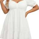 Talisea Women's Plus Size Summer Dress - Sweetheart Neck Puff Sleeve Casual Sundress Graduation Teen Babydoll Short Dresses (White)