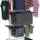 Foldable Cloth Drying Stand Stainless Steel–3 Tier Heavy-Duty Clothes Dryer for Balcony, Indoor & Outdoor Use | with Wheels & Hanger Slots | Rust-Proof Laundry Rack(Black Stand)