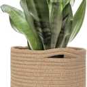 Woven Jute Plant Basket, Wicker Basket Planter up to 7" Pot, Round Indoor Tree Pot Cover, Small Boho Planter, Decorative Bins for Plants and Home Decor, 8x8x8, Black Stripes