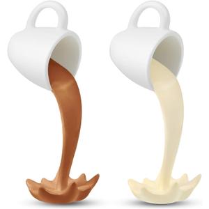 Jetec 2 Pcs Floating Spilling Coffee Cup Magic Pouring Splash Coffee Mug Pouring Spilling Mugs Cafe Novelty Funny Cup Sculpture Art Decoration for Home Decor(Cream, Brown)