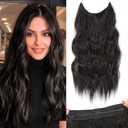 Halo Hair Extensions 20 Inch Invisible Wire Hair Extensions Adjustable Long Wavy Hairpiece Synthetic Upgrade 4 Secure Clips in Hairpieces 20 Inch,Pure Black