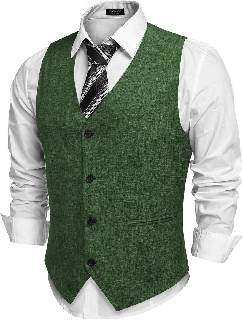 COOFANDY Men's Casual Business Vests Lightweight Waistcoat Slim Fit Suit Vest (Green, M)