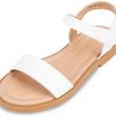 PANDANINJIA Gina Girls Sandals Open Toe Summer Flats Dress Sandals Shoes Toddler/Little Kid/Big Kid (White Pu, 1 M US Little Kid)