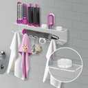 Storage Holder for Curling Iron and Flat Iron, Clear Acrylic Hair Dryer Organizer with Hooks for Wand Barrels Curling Barrels Shower Caps Towels & Hair Accessories Storage