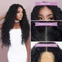 Kinky Curly Black Synthetic Glueless Lace Front Wigs 13x4 T Part Water Wave Transparent Pre Plucked Hd Lace Front Glueless Wig Wet and Deep Wave Wig for Black Women 30 Inch