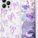 Cute Heart Bow Case for iPhone 14 Pro 6.1 inch, Wavy Ribbon Bows Phone Case Pretty Aesthetic Girly Cover Cute Clear Shell Soft Bownot Phone Cover for iPhone 14 Pro Women Girls, Purple