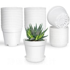 SwinDuck 28 Pack 4 inch Small Plant Pots, Plastic Planters with Drainage Holes and Saucers for Flowers Plants, Succulents, Seed Starting Pots, White