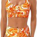 High Waisted Two Piece Swimsuits for Women Tummy Control Tankini Bathing Suits Sporty Printed Swimwear (Small, Black+white)