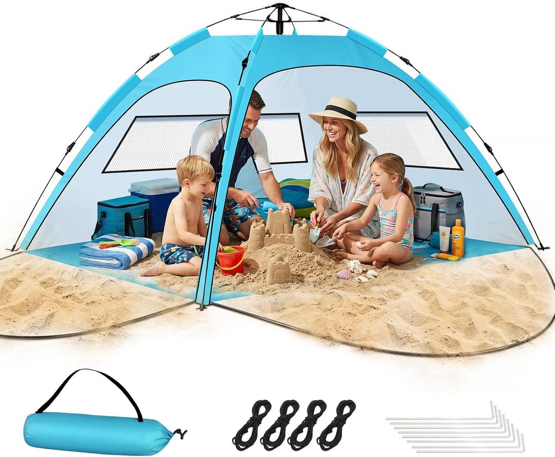Pop Up Beach Tent Sun Shelter – Easy Set up in 3S Instant, Tents for 4/5 Person Beach Umbrella Sun Shelter Shade, UV 50+ Protection, Wind Resistant, Lightweight Portable Baby Tents Shade for Family, 102" L x 67" W x 55" H