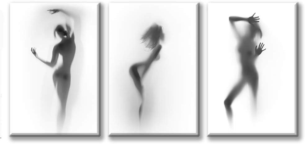 DJSYLIFE Bathroom Wall Art Decor Canvas Print Black and White Hazy Silhouette Painting 3 Pieces Modern Abstract Picture Poster Artwork for Home Decoration Stretched Framed Ready to Hang 16x24 x3