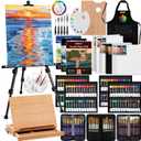 187Pcs Professional All-in-One Art Painting Kit with Aluminum & Beech Wood Easel, 96 Acrylic, Watercolor & Oil Paint Set, Complete Art Supplies Painting Set for Adults, Artists, Beginners
