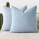 Woaboy Pack of 2 20x20 Inch Decorative Boucle Throw Pillow Covers Textured Square Pillowcaes Accent Solid Cozy Soft Cushion Covers Home Decor for Sofa Couch Living Room Home Decor, Coastal Light Blue