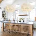 3-Tier Large White Rattan Chandeliers, 23.6in Boho Coastal Pendant Lights, Woven Hemp Rope Lighting Fixture, Wicker Hanging Ceiling Light for Living Room, Dining Room, Bedroom, Kitchen Island