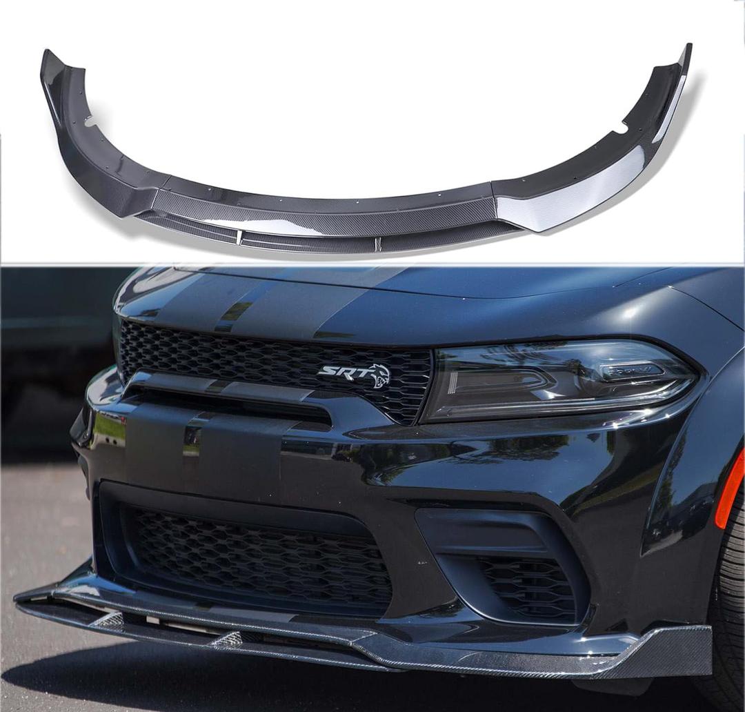 Front Lip Bumper Spoiler Wing Compatible with 2015 2016 2017 2018 2019 2020 2021 2022 Dodge Charger SRT,4Pcs Carbon Fiber Front Bumper Lip Spoiler