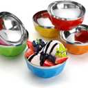 6 Pack Stainless Steel Bowl Insulated Double Wall Ice Cream Bowls Reusable Cereal Soup Cups Dessert Salad Rice Fruit Candy Container for Festive Birthday Party Favor Gift(10 oz)