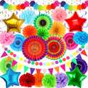 KatchOn, Cinco De Mayo Decorations Set - Pack of 37 | Fiesta Paper Fans, Fiesta Party Decorations | Mexican Banner, Cinco De Mayo Pom Poms | Star Fiesta Balloons and Swirls | Fiesta Decorations