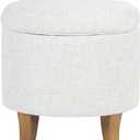 HomePop Home Decor | Upholstered Round Tufted Foot Rest Ottoman | Ottoman with Storage for Living Room & Bedroom | Decorative Home Furniture, Cream Textured Solid