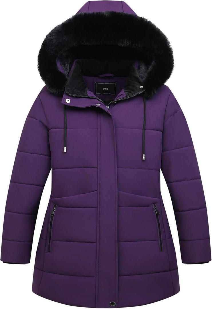 Women's Plus Size Winter Coat Waterproof warm Down Coat Detachable Hooded Parka Jacket (4X, Purple)