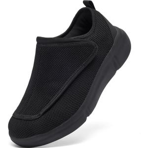 Men's Wide Diabetic Slip-On Shoes Adjustable Comfortable Walking Shoes for Swollen Feet Elderly Foot Pain Relief and Neuropathy Support (8.5 Wide, Black)