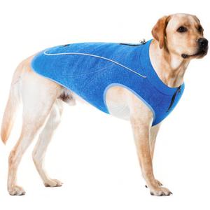 Insulated Fleece Sweater for Dogs | Lightweight Warm Dog Vest | Zipper Port for Harness | Cold Weather Winter Jacket | Rain Snow Repellant Coat | Adjustable for  Male Dogs (Blue/L)